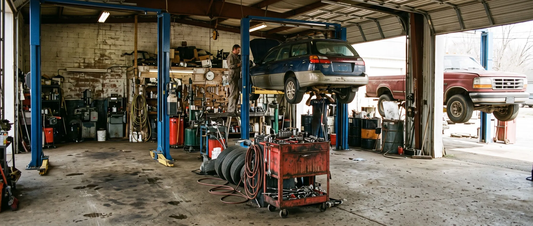 A service bay at Lloyd's Tire & Auto in Sandston, Virginia